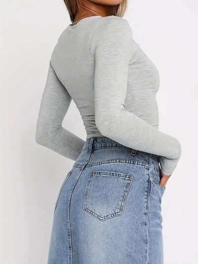Solid Color Round Neck Long Sleeve T-Shirt - Pahabu - Women's Clothing & Shop