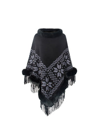 Fringe Geometric Cape Sleeve Poncho - Pahabu - Women's Clothing & Shop