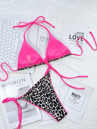 Leopard Print Halter Neck Tie Side Bikini Set - Pahabu - Women's Clothing & Shop