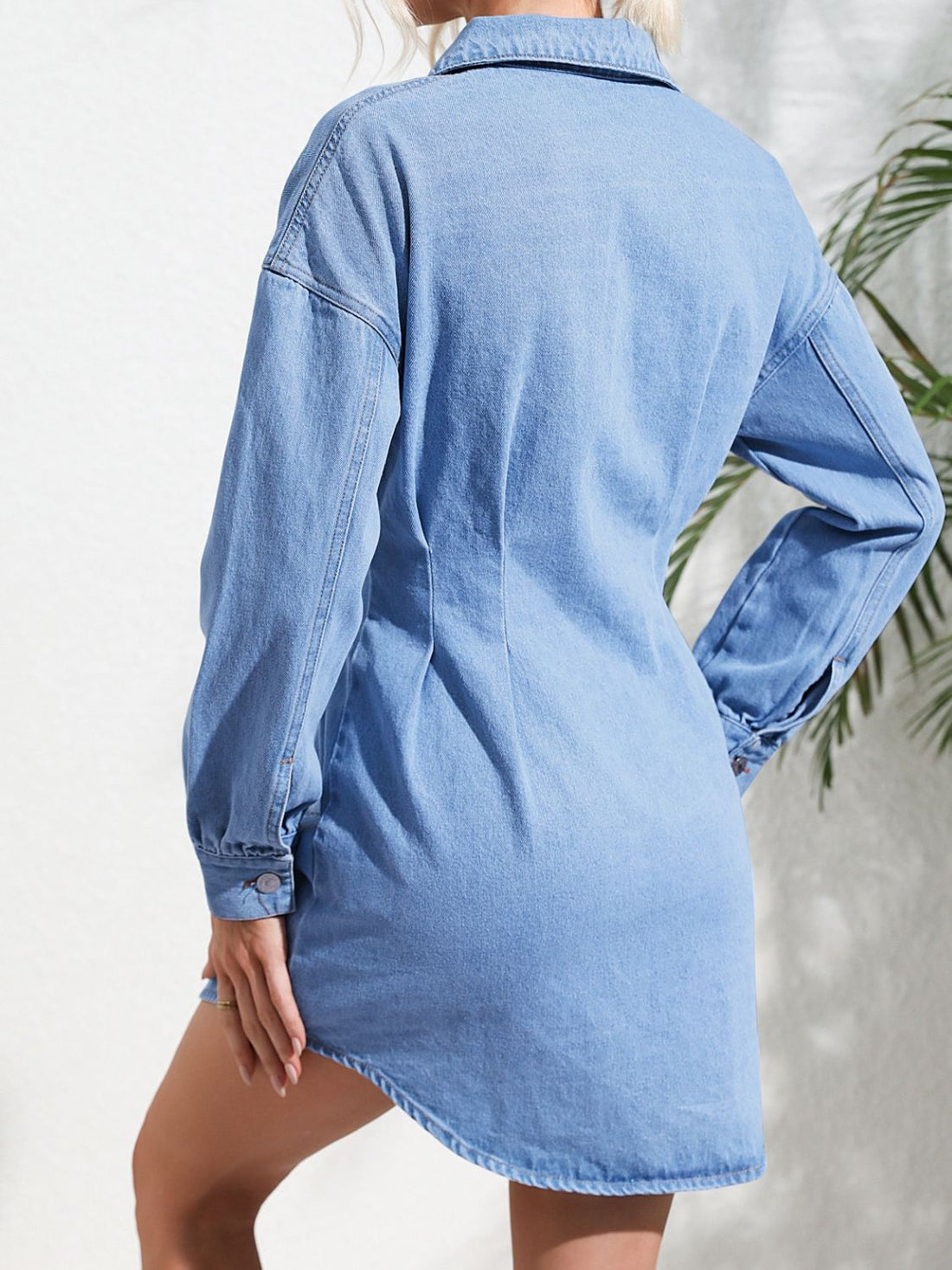 Distressed Button Up Long Sleeve Denim Dress - Pahabu - Women's Clothing & Shop