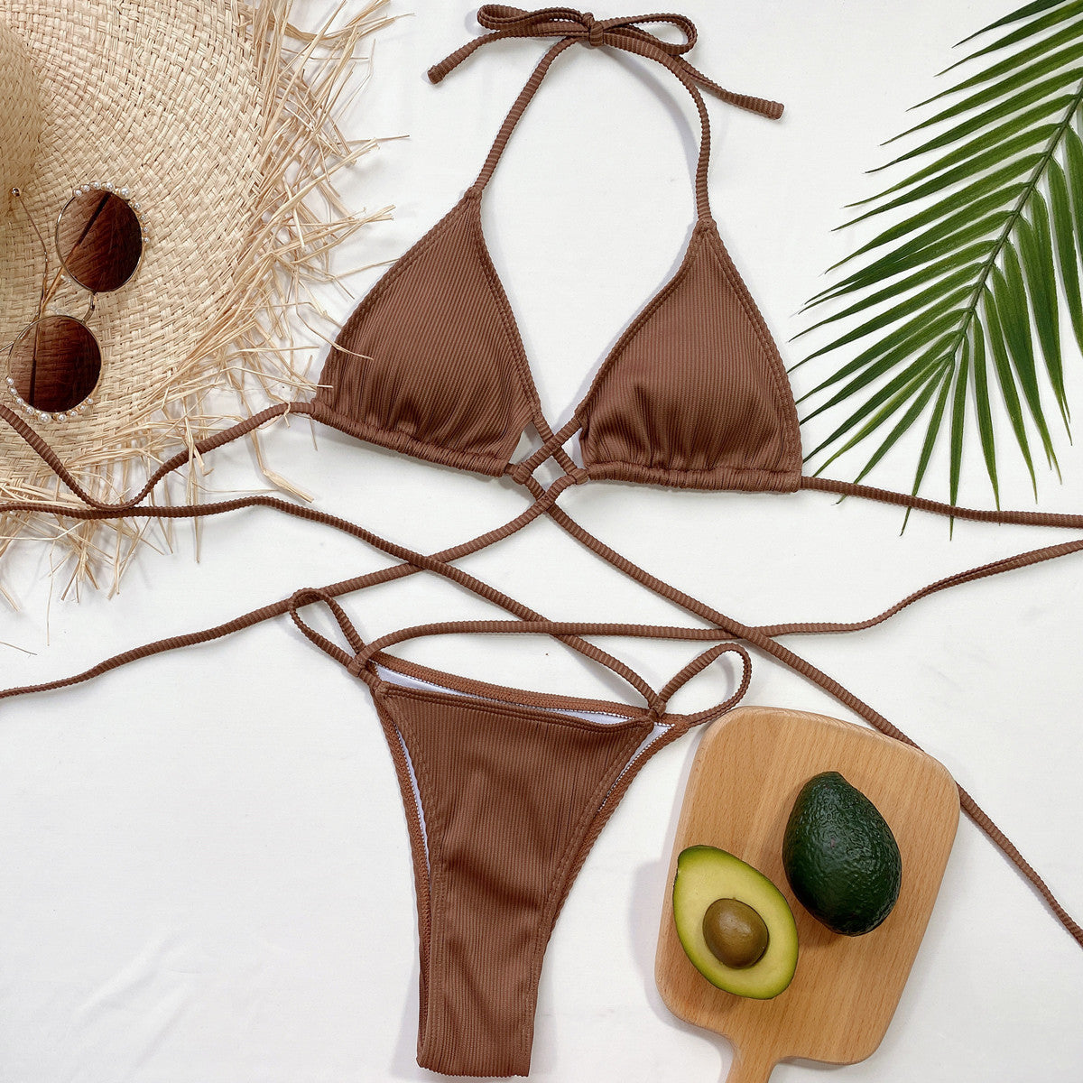 Halter Neck Crisscross Ribbed Bikini Set - Pahabu - Women's Clothing & Shop