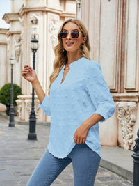 Swiss Dot Notched Neck Blouse - Pahabu - Women's Clothing & Shop