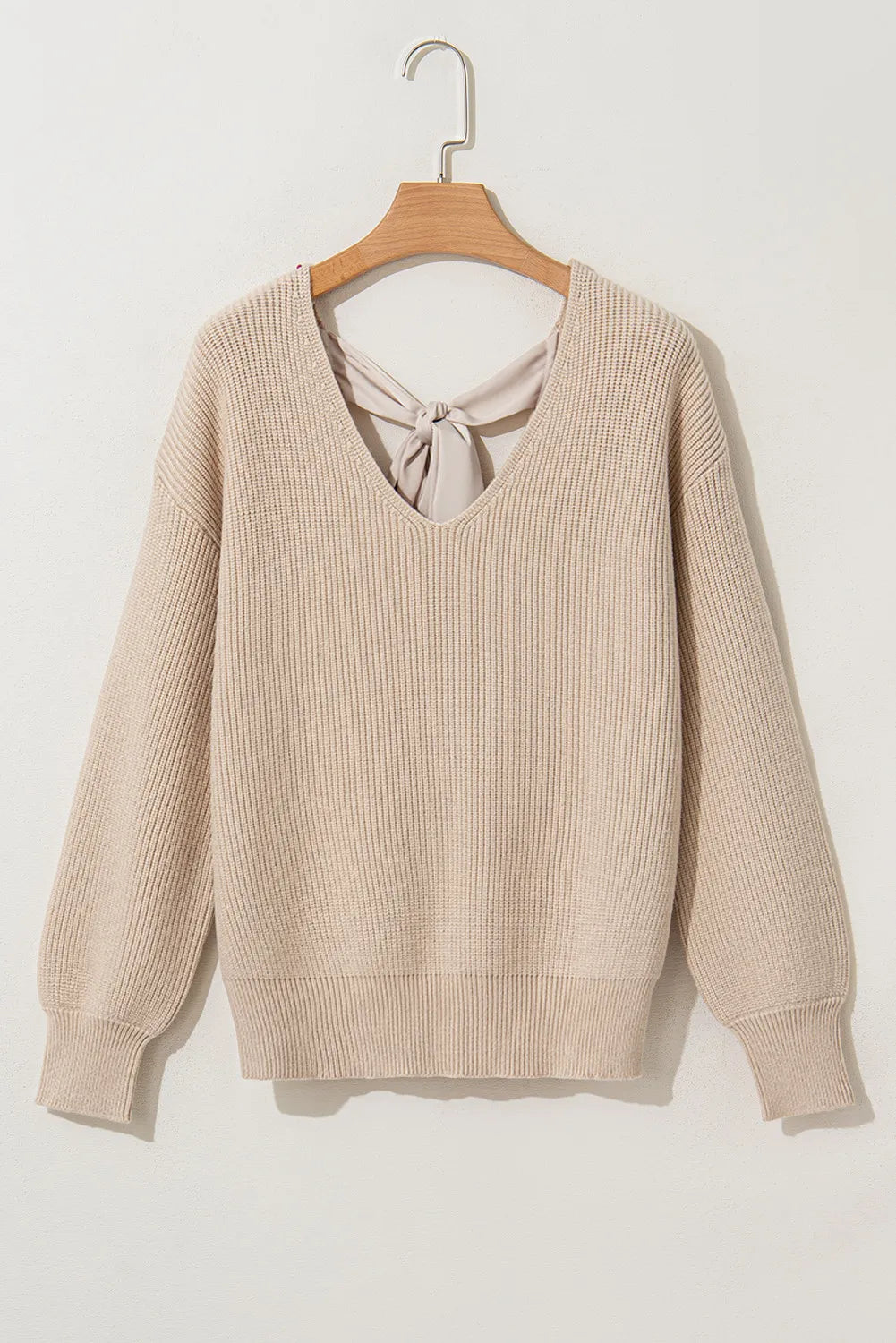 Tied V-Neck Long Sleeve Sweater - Pahabu - Women's Clothing & Shop