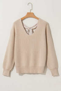 Tied V-Neck Long Sleeve Sweater - Pahabu - Women's Clothing & Shop