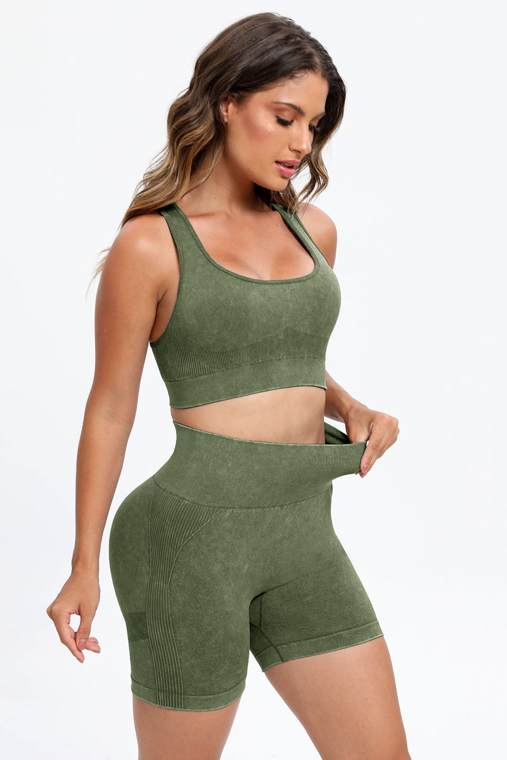 3 Piece Washed Square Neck Wide Strap Active Set - Pahabu - Women's Clothing & Shop