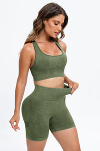 3 Piece Washed Square Neck Wide Strap Active Set - Pahabu - Women's Clothing & Shop