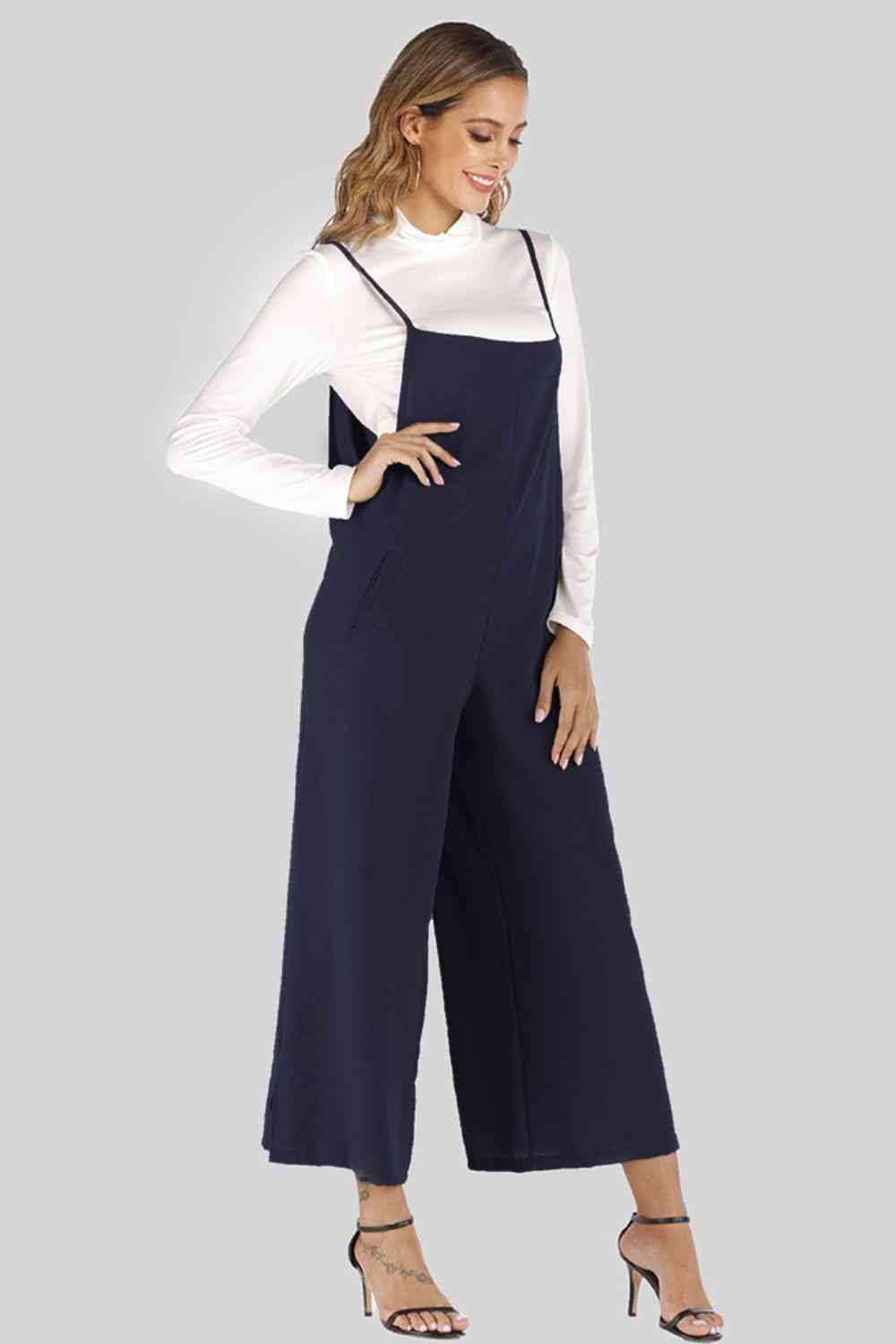 Full Size Cropped Wide Leg Overalls with Pockets - Pahabu - Women's Clothing & Shop