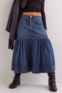 Midi Denim Skirt with Pockets - Pahabu - Women's Clothing & Shop