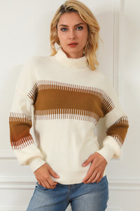 Contrast Turtleneck Long Sleeve Sweater - Pahabu - Women's Clothing & Shop