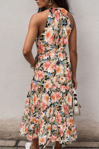 Printed Tiered Pocketed Mock Neck Midi Dress - Pahabu - Women's Clothing & Shop