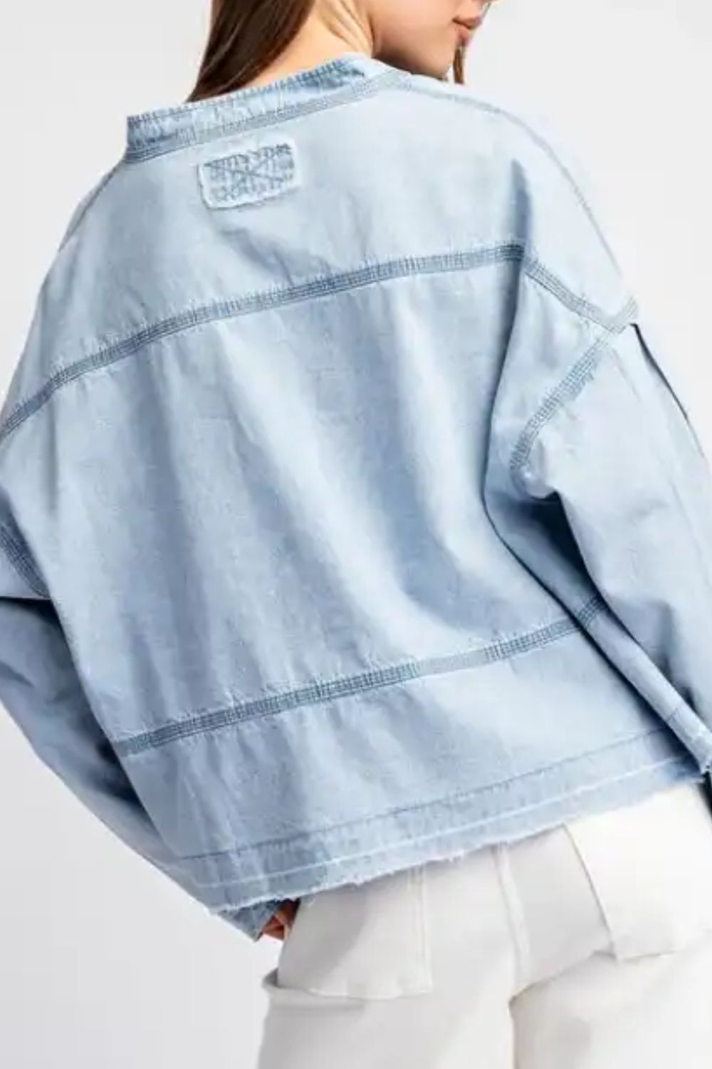 Slit Raw Hem Notched Denim Top - Pahabu - Women's Clothing & Shop