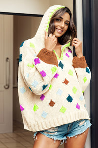 Geometric Dropped Shoulder Hooded Sweater - Pahabu - Women's Clothing & Shop