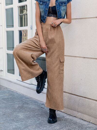 Pocketed Wide Leg Elastic Waist Pants - Pahabu - Women's Clothing & Shop