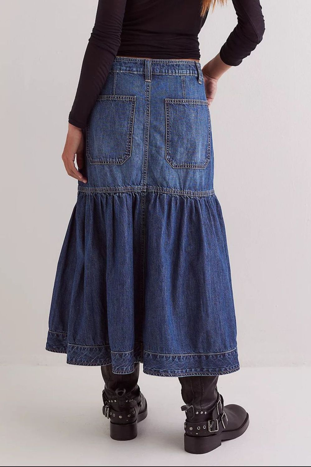 Midi Denim Skirt with Pockets - Pahabu - Women's Clothing & Shop