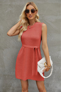 Tied Round Neck Sleeveless Sweater Dress - Pahabu - Women's Clothing & Shop