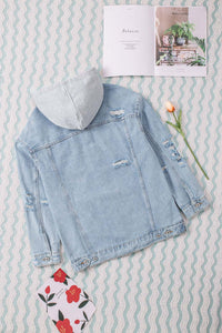 Distressed Hooded Denim Jacket - Pahabu - Women's Clothing & Shop