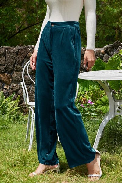Velvet Wide Leg Pants with Pockets - Pahabu - Women's Clothing & Shop