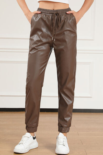 Drawstring PU Leather Pants - Pahabu - Women's Clothing & Shop