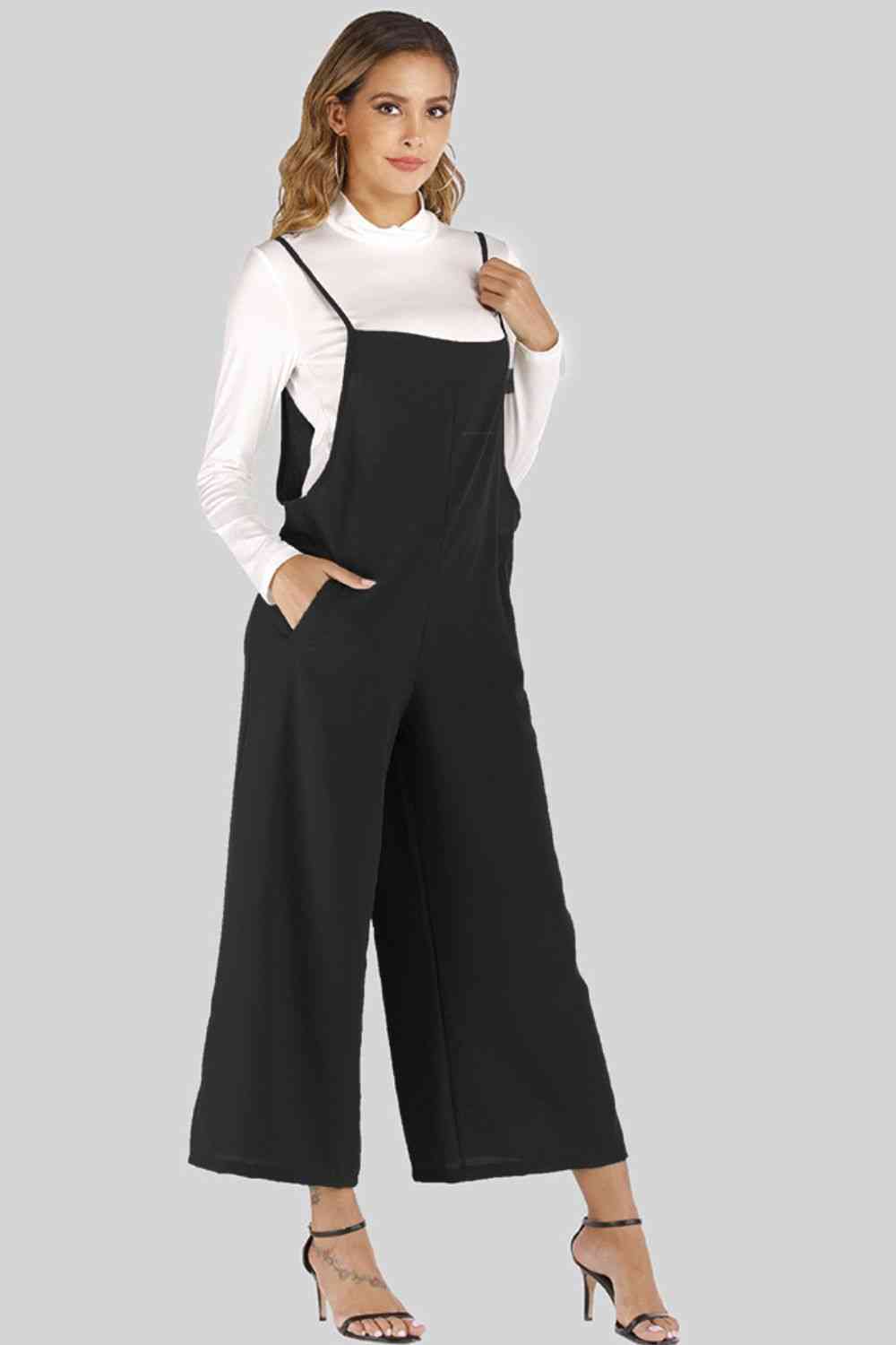 Full Size Cropped Wide Leg Overalls with Pockets - Pahabu - Women's Clothing & Shop