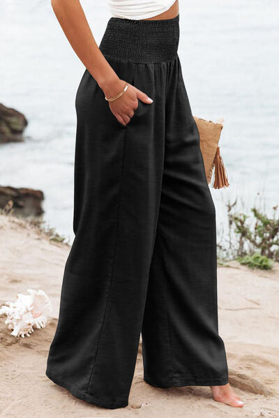 Plus Size Smocked High Waist Wide Leg Pants - Pahabu - Women's Clothing & Shop