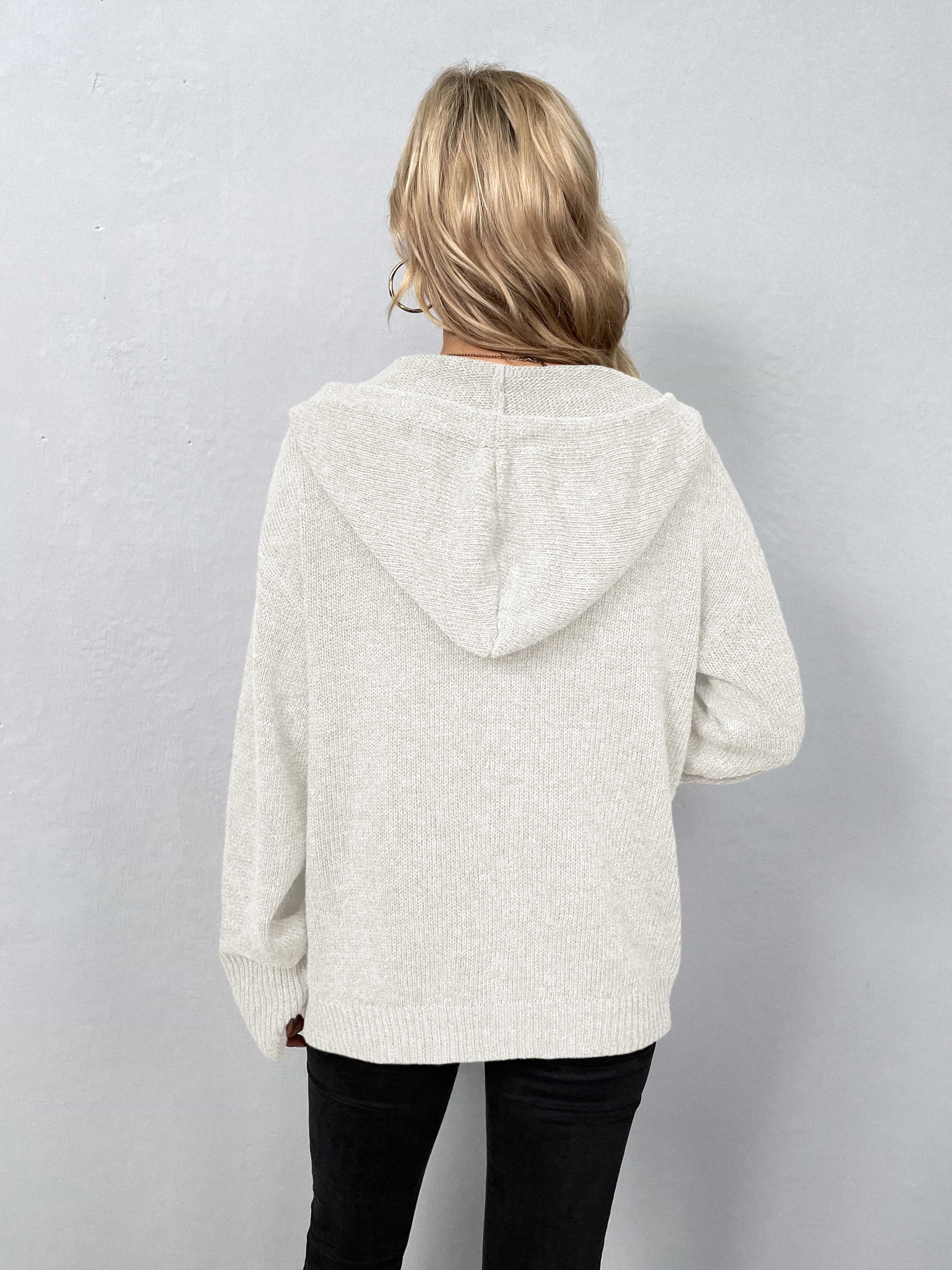 Button-Down Long Sleeve Hooded Sweater - Pahabu - Women's Clothing & Shop