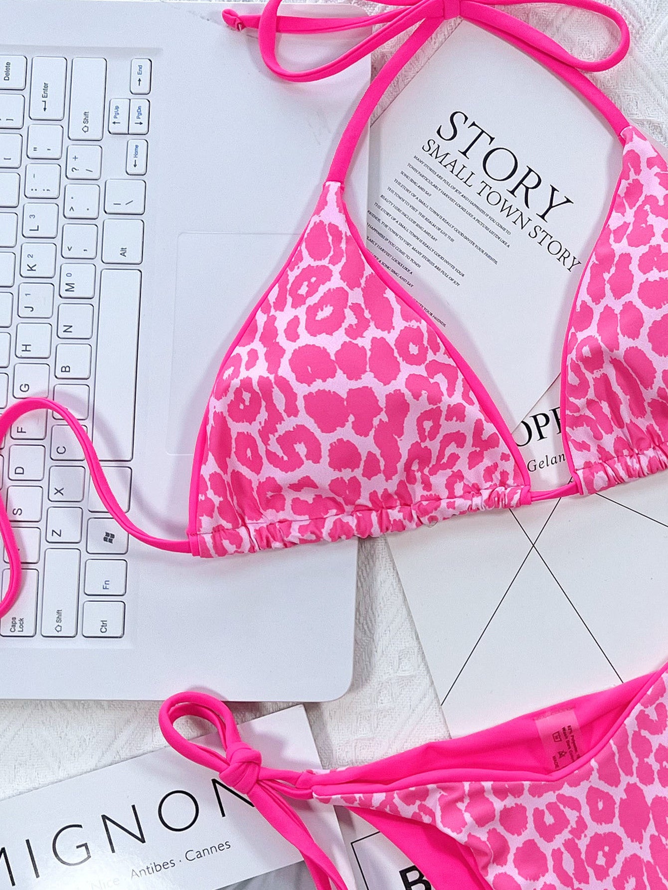 Leopard Print Halter Neck Tie Side Bikini Set - Pahabu - Women's Clothing & Shop