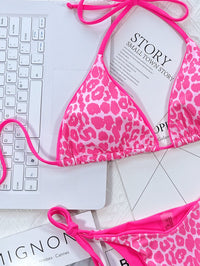 Leopard Print Halter Neck Tie Side Bikini Set - Pahabu - Women's Clothing & Shop