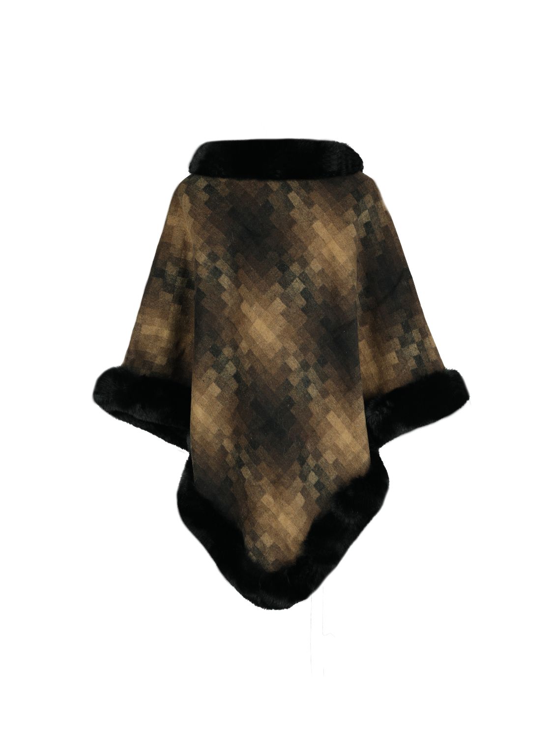 Faux Fur Trim Poncho - Pahabu - Women's Clothing & Shop