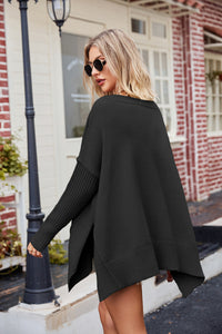 V-Neck Slit Exposed Seam Sweater - Pahabu - Women's Clothing & Shop