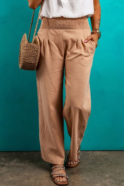 Smocked Elastic Waist Pants with Pockets - Pahabu - Women's Clothing & Shop