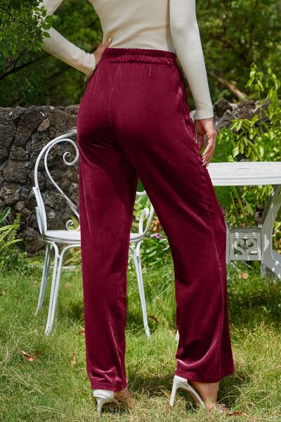 Velvet Wide Leg Pants with Pockets - Pahabu - Women's Clothing & Shop