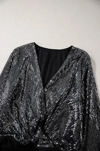 Sequin Surplice Long Sleeve Bodysuit - Pahabu - Women's Clothing & Shop