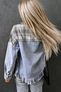 Plaid Pocketed Snap Down Denim Jacket - Pahabu - Women's Clothing & Shop