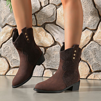 Suede Point Toe Block Heel Boots - Pahabu - Women's Clothing & Shop