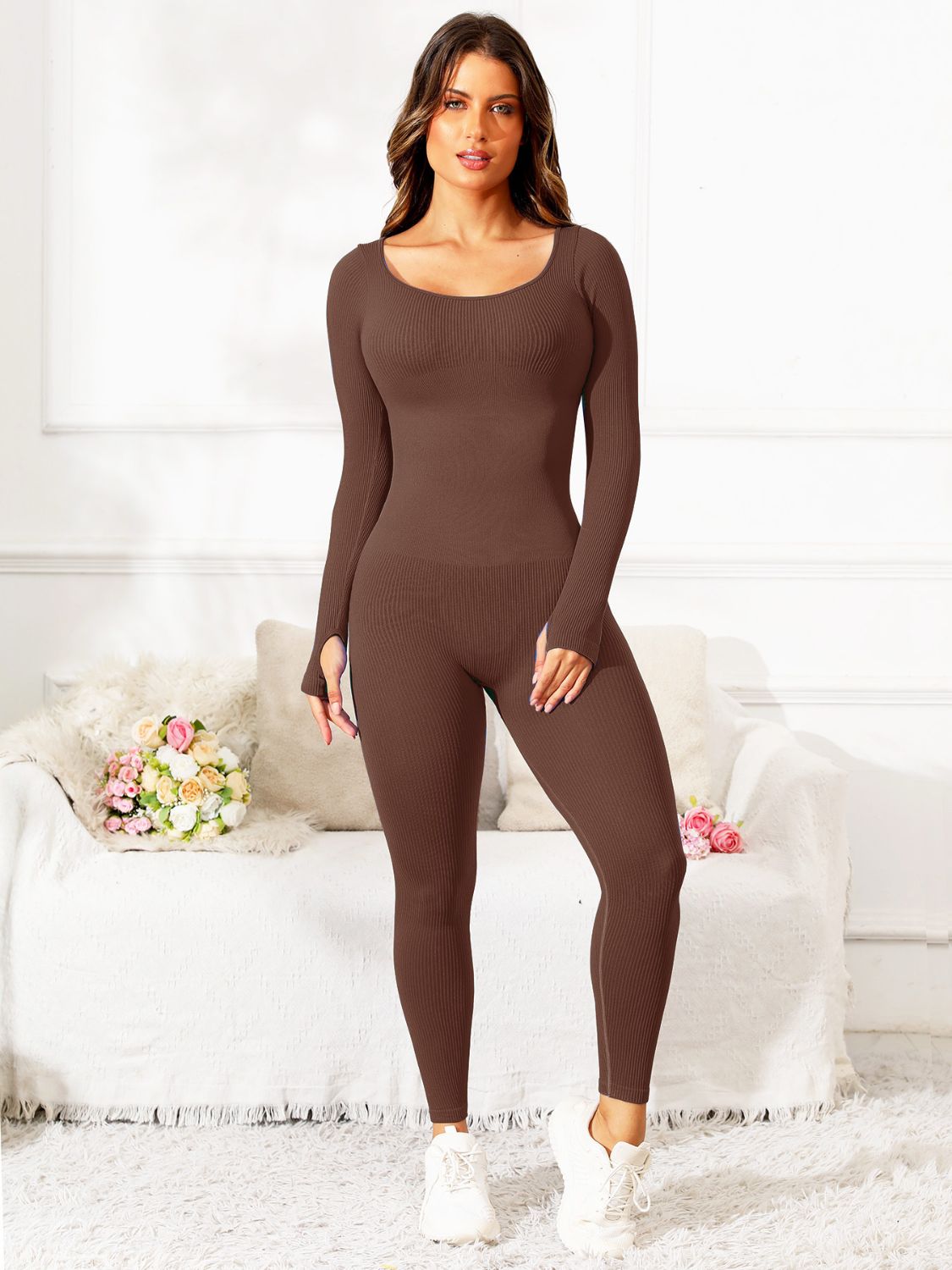 Scoop Neck Long Sleeve Active Jumpsuit - Pahabu - Women's Clothing & Shop