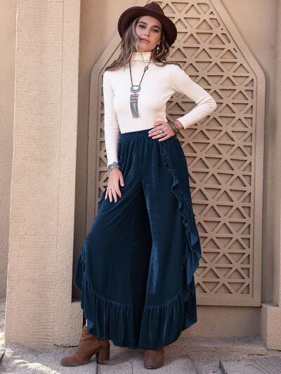 Slit Ruffled Wide Leg Pants - Pahabu - Women's Clothing & Shop