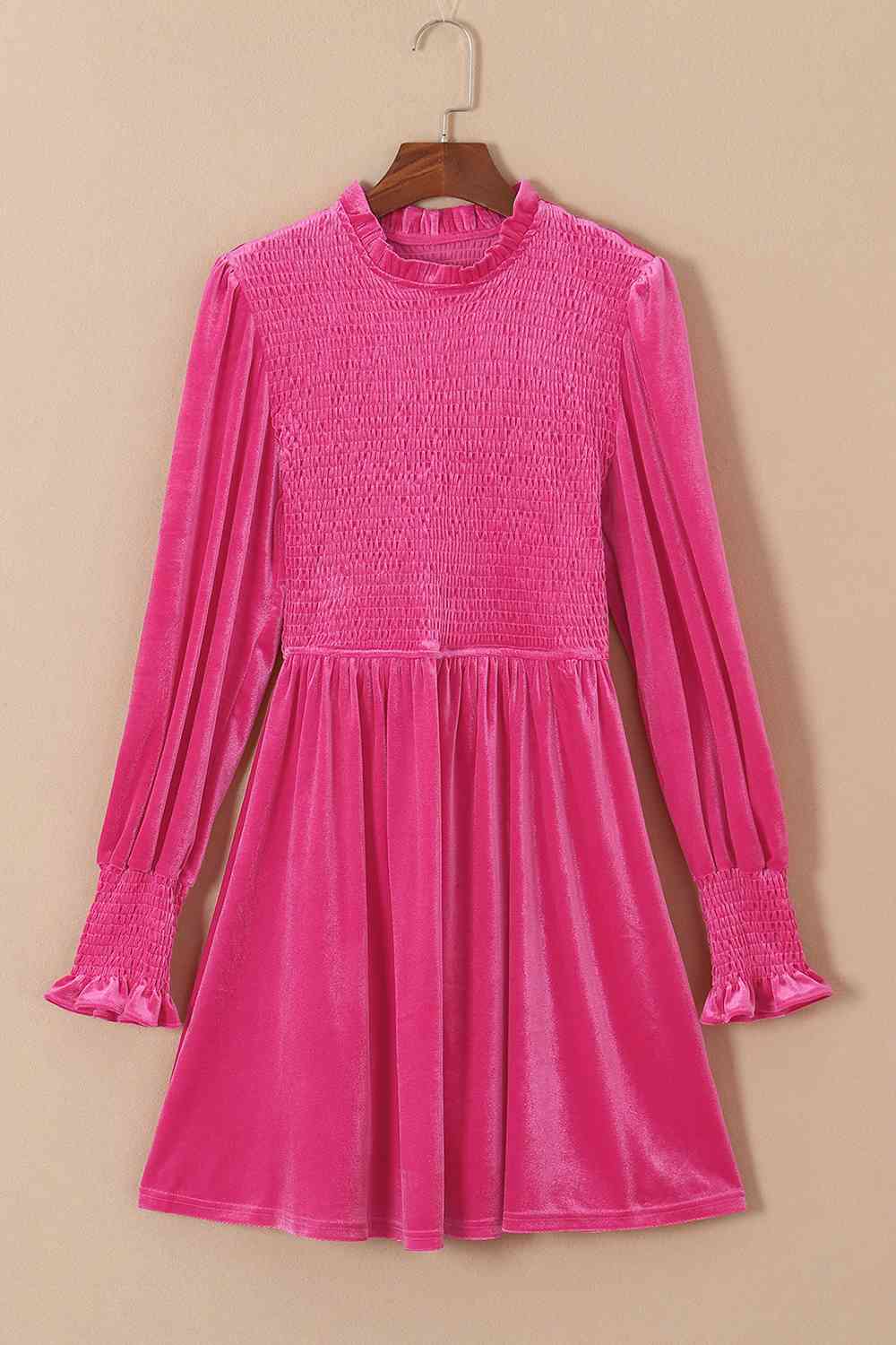 Smocked Round Neck Long Sleeve Dress - Pahabu - Women's Clothing & Shop