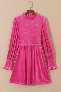 Smocked Round Neck Long Sleeve Dress - Pahabu - Women's Clothing & Shop