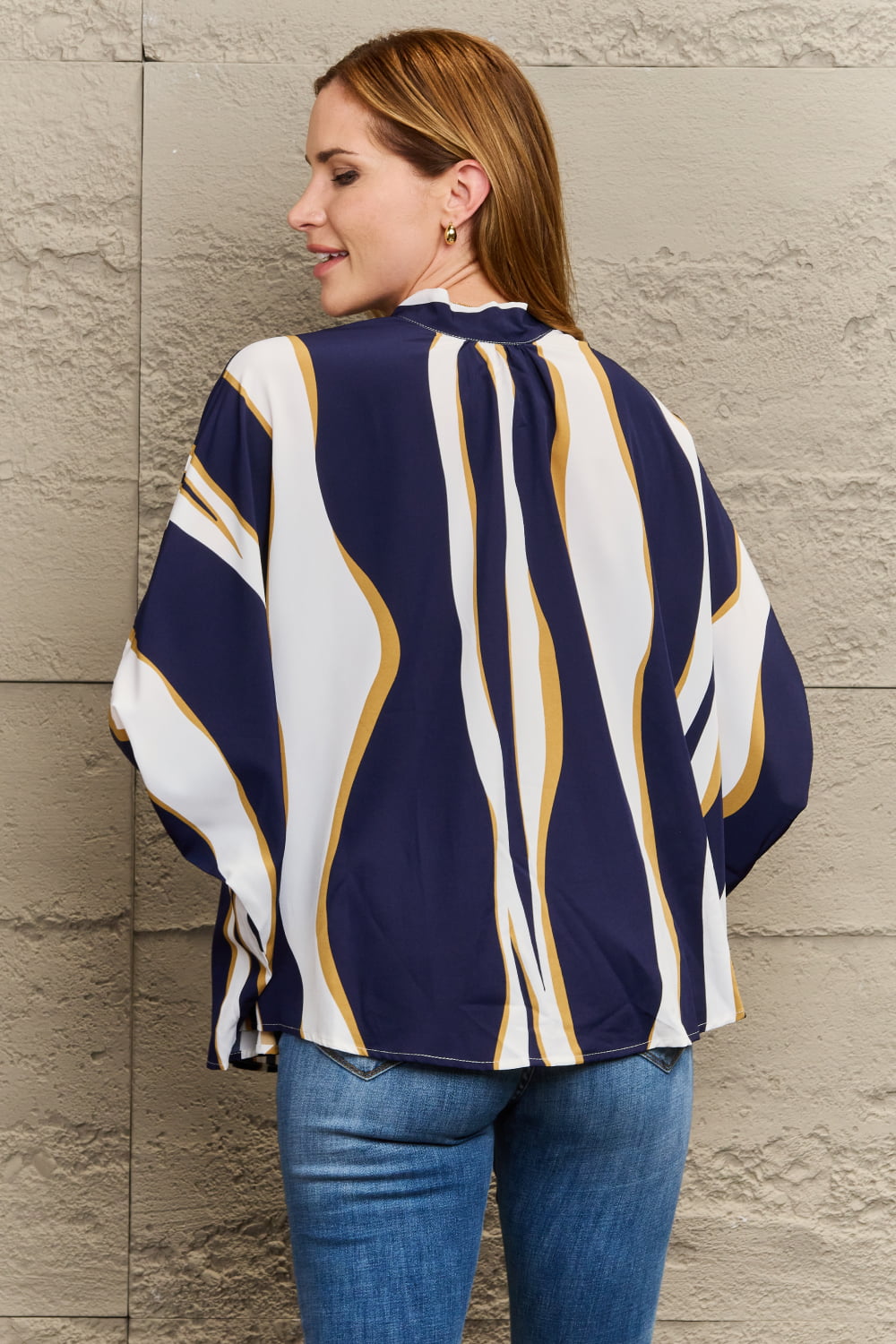 Perfee Tie Neck Printed Slit Sleeve Blouse - Pahabu - Women's Clothing & Shop