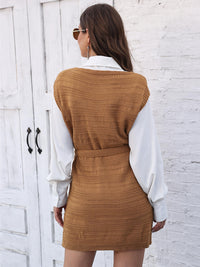 Tie Front V-Neck Sleeveless Slit Sweater Dress - Pahabu - Women's Clothing & Shop