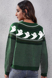 Ghost Pattern Round Neck Long Sleeve Sweater - Pahabu - Women's Clothing & Shop