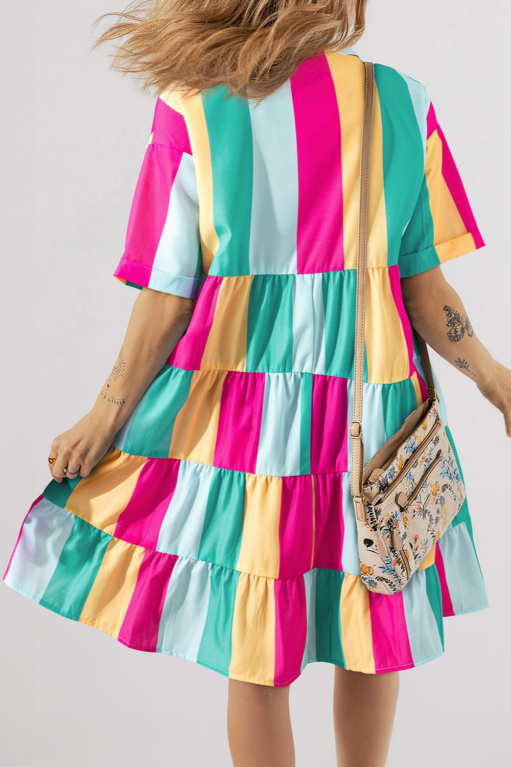 Color Block Half Sleeve Mini Dress - Pahabu - Women's Clothing & Shop