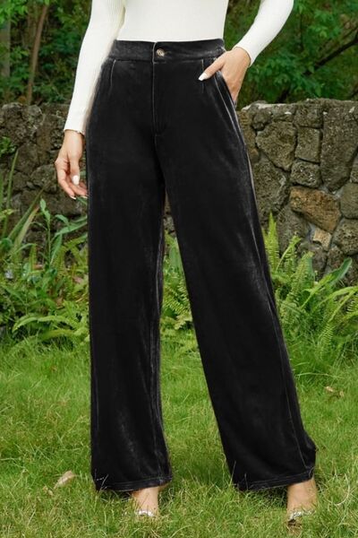 Velvet Wide Leg Pants with Pockets - Pahabu - Women's Clothing & Shop