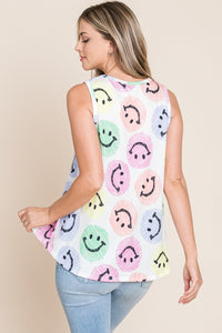 BOMBOM Smiley Face Round Neck Tank