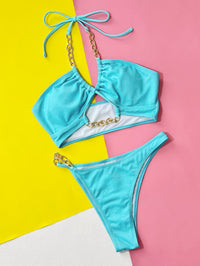 Halter Neck Chain Detail Two-Piece Bikini Set - Pahabu - Women's Clothing & Shop