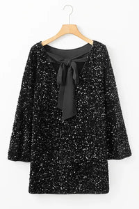 Sequin Round Neck Long Sleeve Mini Dress - Pahabu - Women's Clothing & Shop