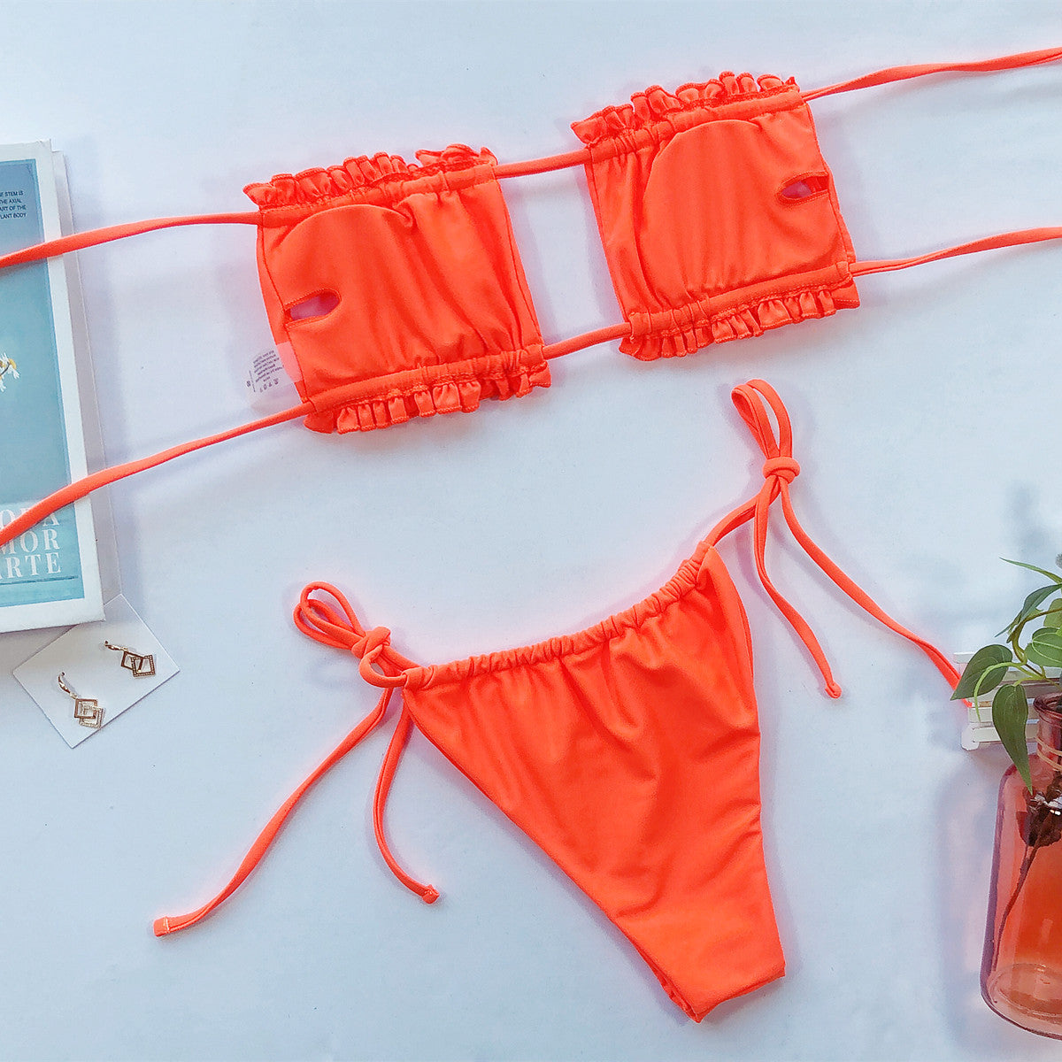 Frill Trim Ruched Bikini Set - Pahabu - Women's Clothing & Shop