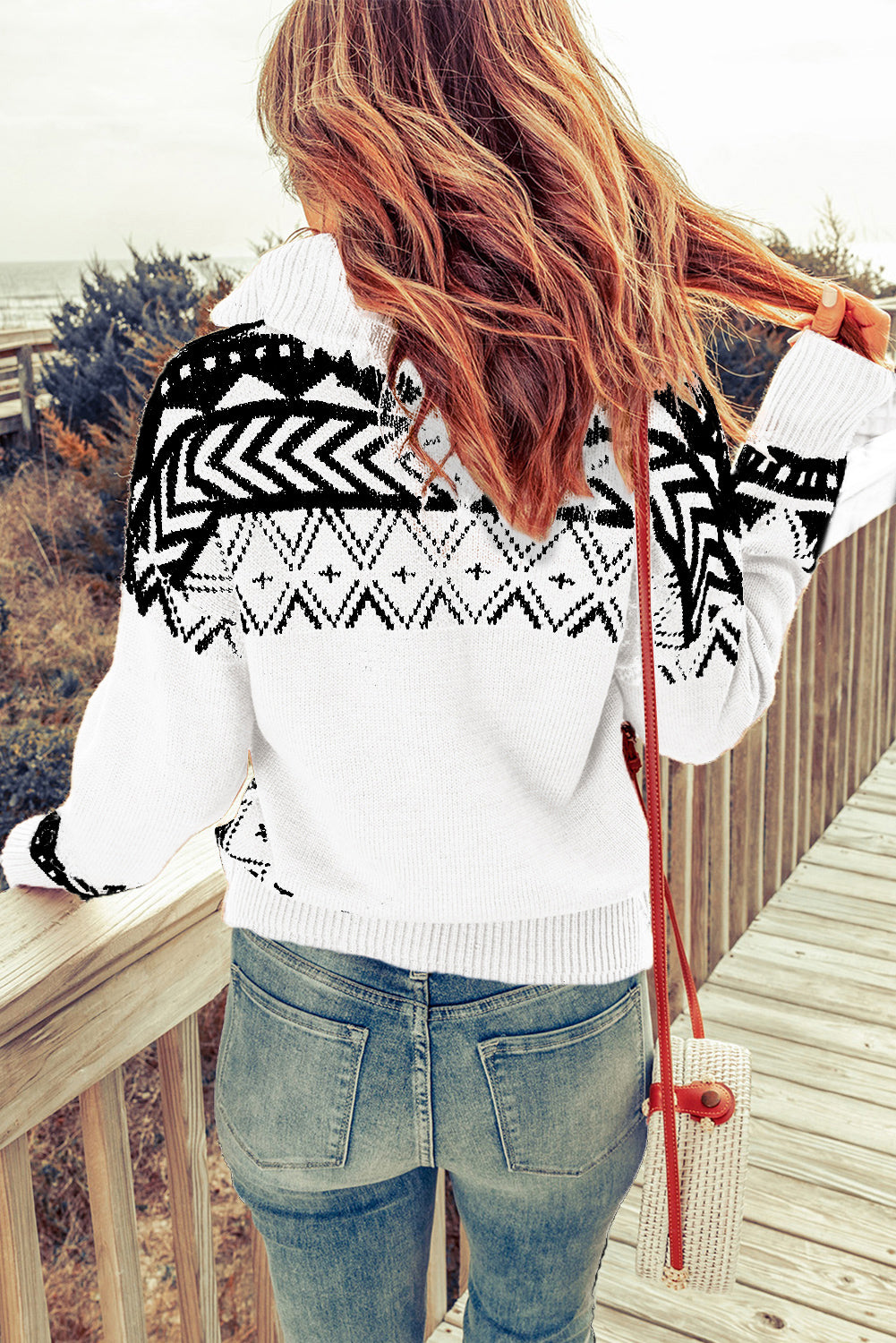 Zip-Up Mock Neck Dropped Shoulder Pullover Sweater - Pahabu - Women's Clothing & Shop