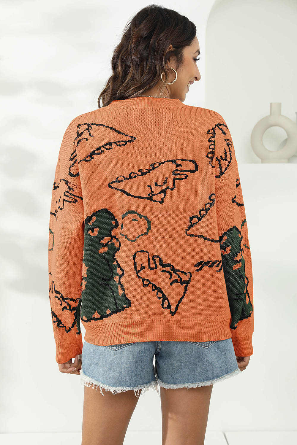 Dinosaur Print Pullover Sweater - Pahabu - Women's Clothing & Shop