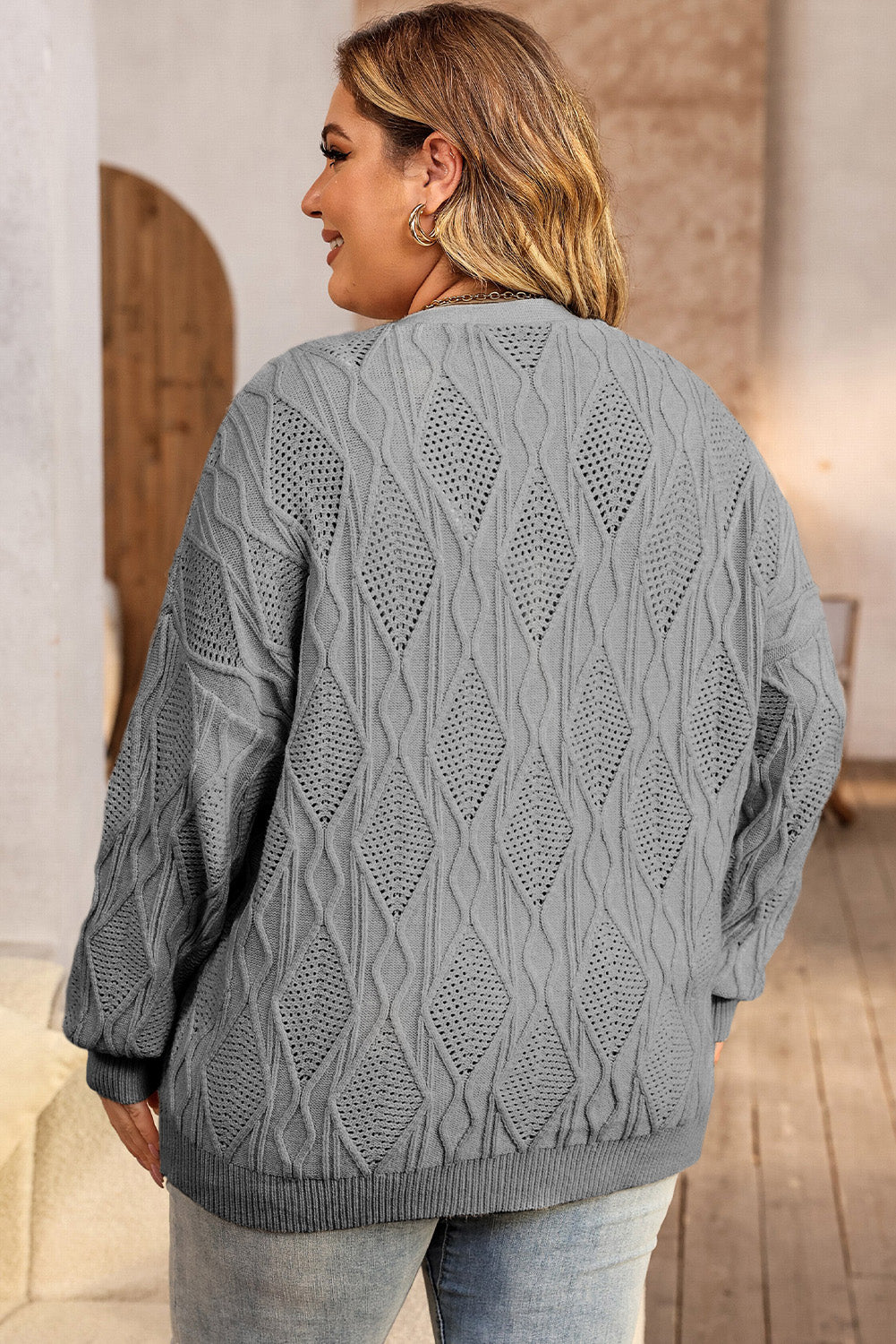 Plus Size Cable-Knit Button Up Sweater - Pahabu - Women's Clothing & Shop